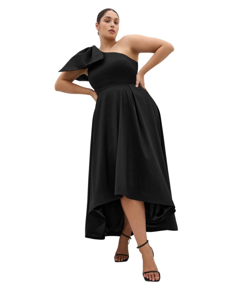 Plus Size Captivate One-Shoulder Fit & Flare Hi-Lo Dress