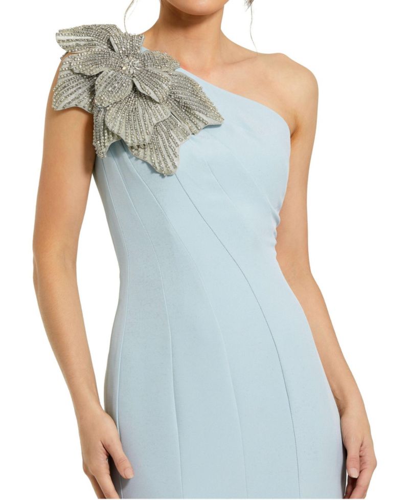 Petite One-Shoulder Gown with Floral Detail