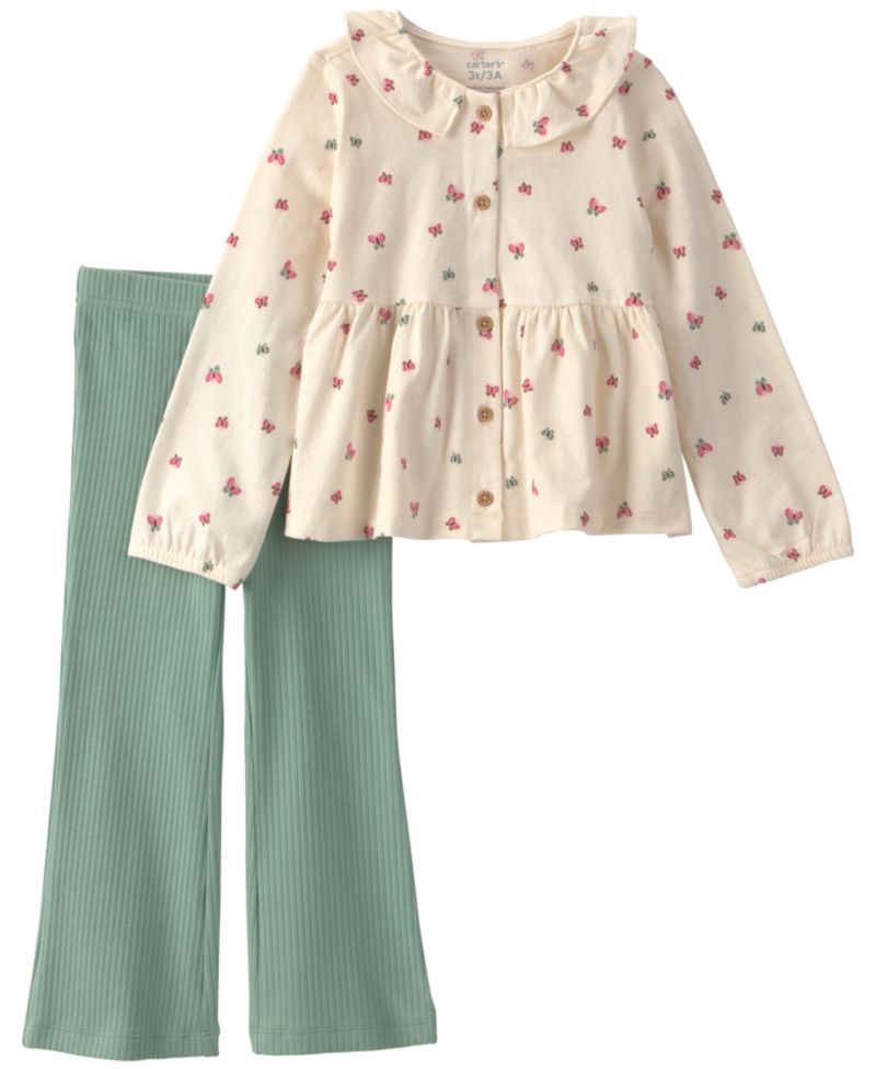 Baby Girls' Butterfly-Print Long-Sleeve Top & Pants, 2-Piece Set
