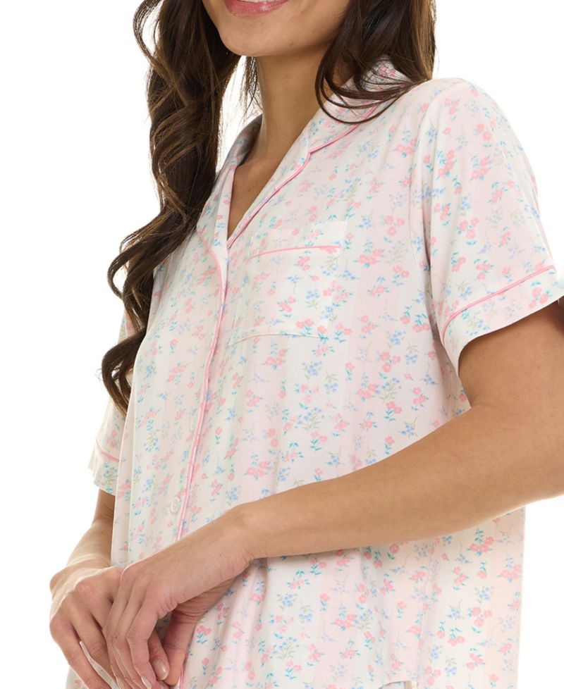 Women's Gabriella Notch Collar Shirt and Pajama Shorts, 2-Piece Set