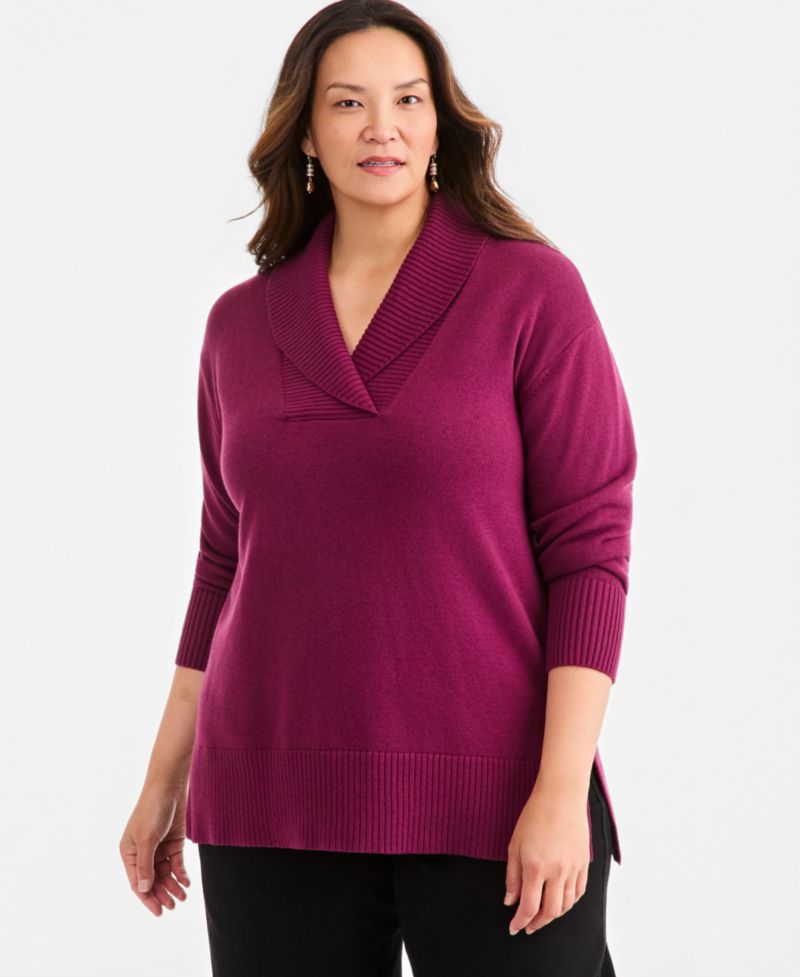 Petite Shawl Collar Cotton-Blend Sweater