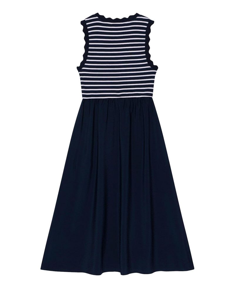 Women's Striped Scallop Trim A-Line Dress