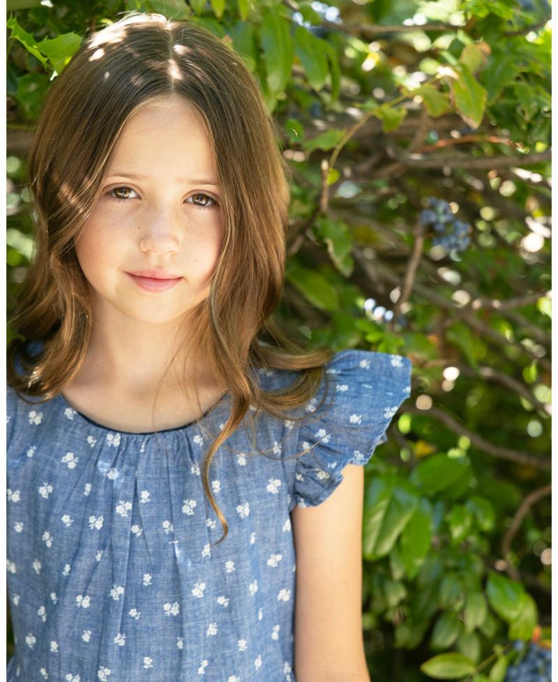 Girls' 4-16 Chambray Smocked-Waist Ruffle-Sleeve Dress