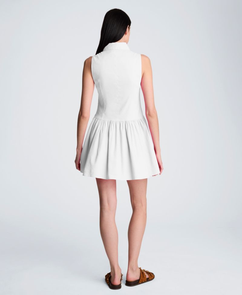 Women's Sleeveless Collared Mini Linen Shirt Dress
