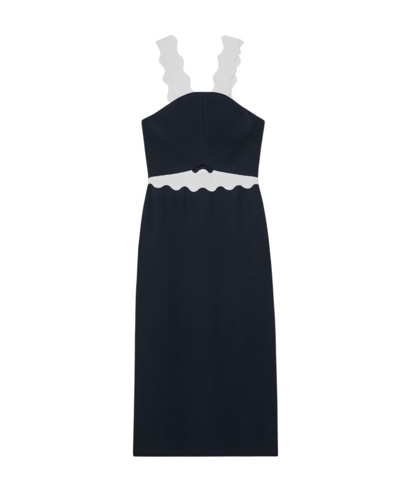 Women's Dillon Contrast Wave-Trim Fitted Midi Dress