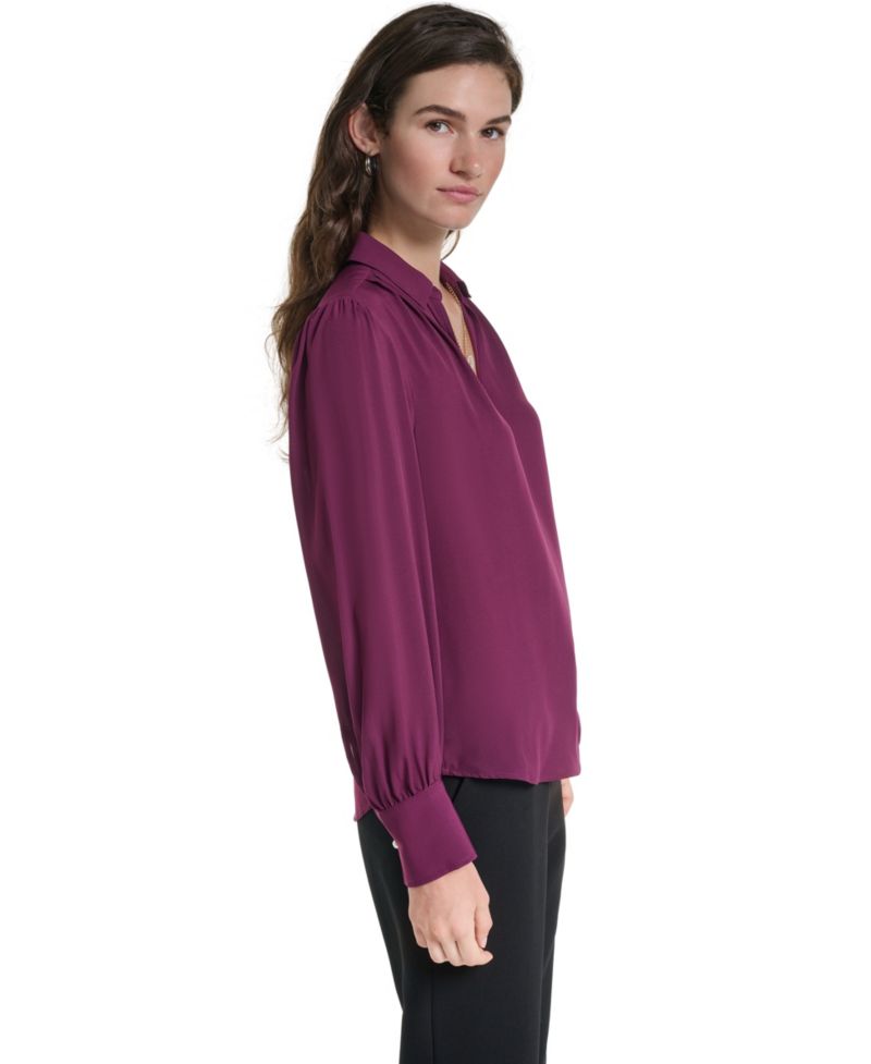 Petite Long-Sleeve Collared Blouse