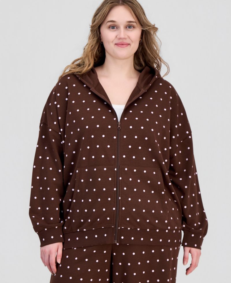 Trendy Plus Size Drop-Shoulder Zippered Hoodie