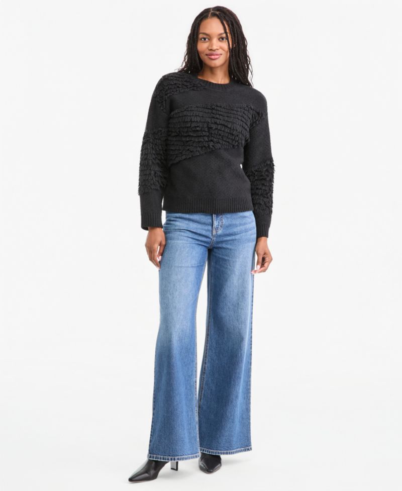 Women's Crewneck Long-Sleeve Loopy Textured Sweater
