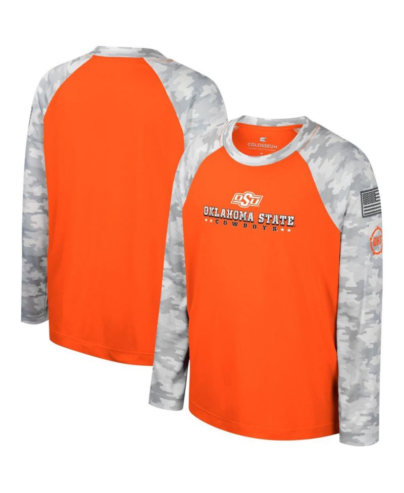 Big Boys and Girls Orange/Camo Oklahoma State Cowboys OHT Military Appreciation Dark Star Raglan Long Sleeve T-Shirt