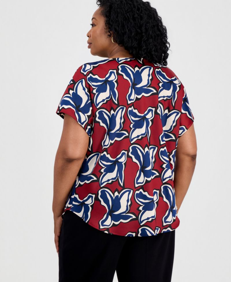 Plus Size Floral-Print Cowl-Neck Blouse
