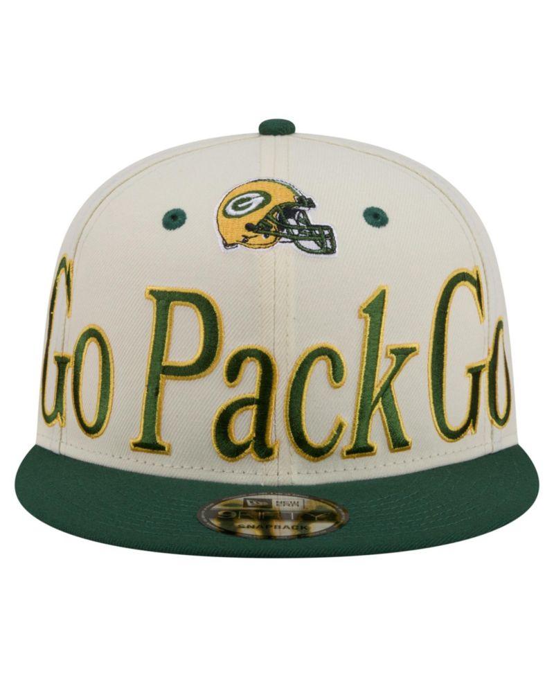 Men's Cream Green Bay Packers Oversized Slogan 9FIFTY Snapback Hat