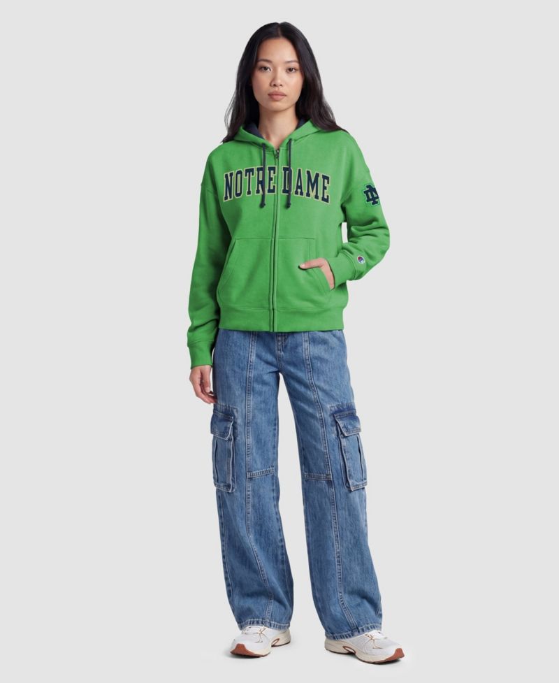 Women's Green Notre Dame Fighting Irish Arch Full-Zip Fleece Hoodie