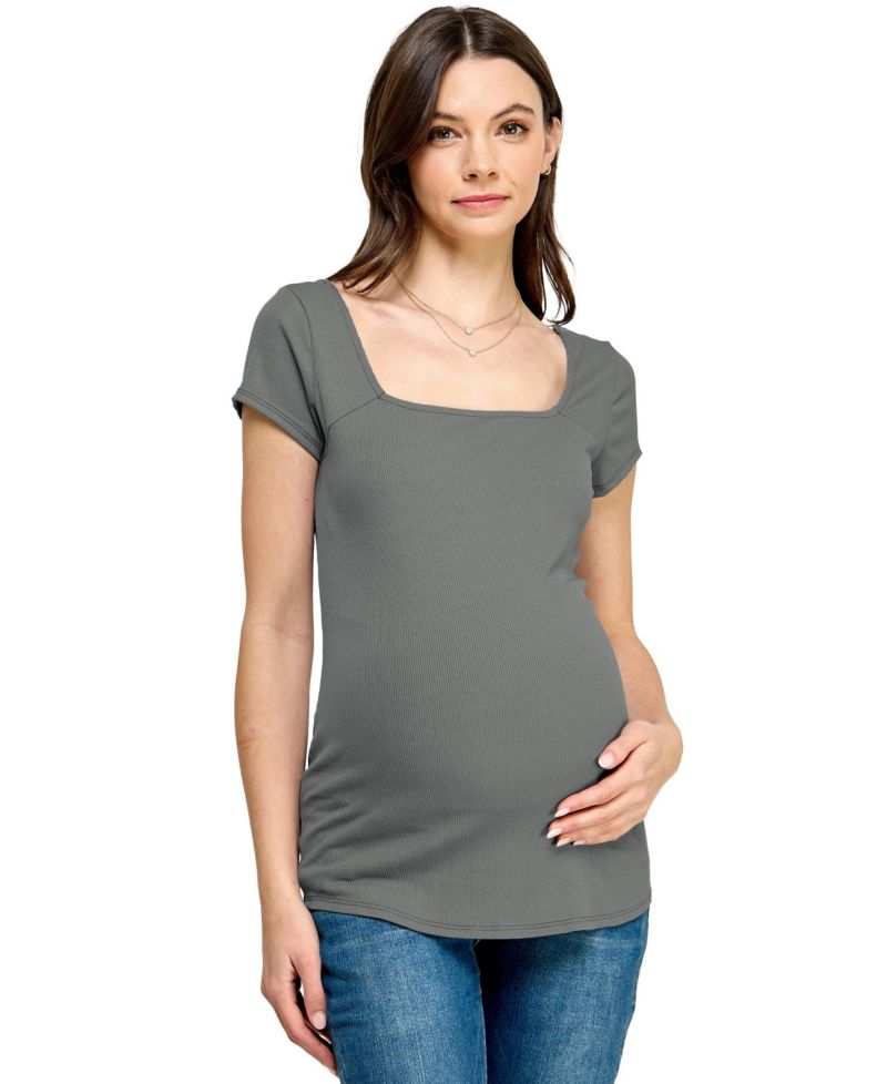 Women's Maternity Ribbed Square Neck Short Sleeve Top