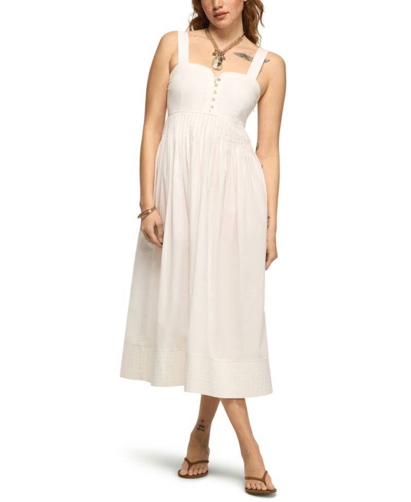 Women's Poplin Pintuck Square Neck Maxi Dress