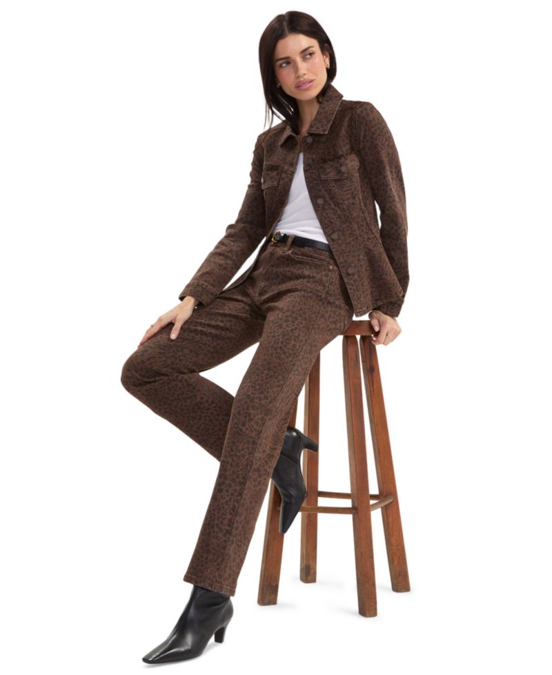 Petite Kennedy Straight Leopard Print Straight-Leg Jeans