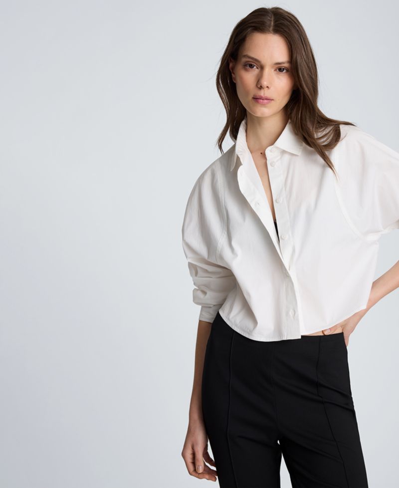 Women's Exaggerated Armhole Cropped Long Sleeve Button Front Shirt