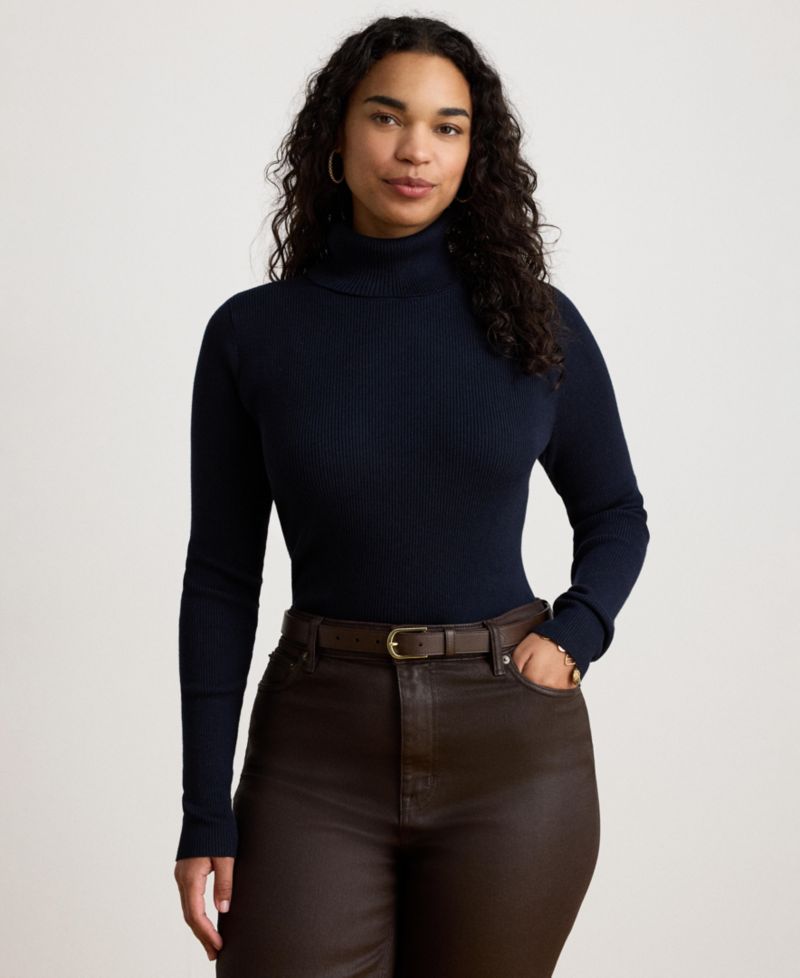 Petite Ribbed Slim-Fit Cotton-Blend Turtleneck Sweater