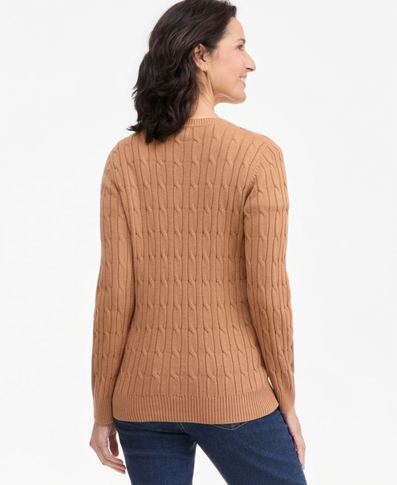 Petite Cotton Cable-Knit Crewneck Sweater