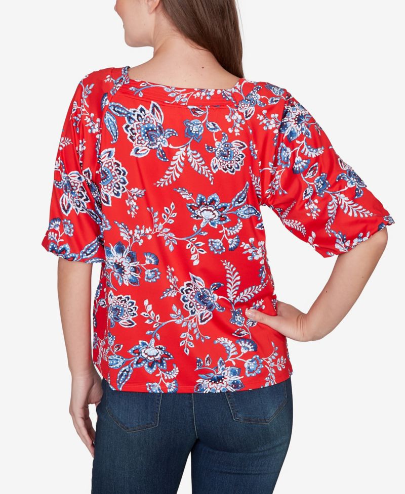 Petite Square Neck Floral Puff Print Top