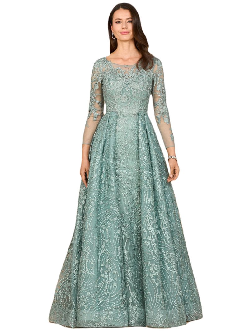 Women's Long Sleeve Gown with Overskirt
