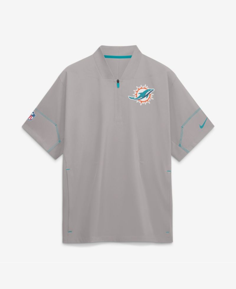 Men's Gray Miami Dolphins Sideline Short Sleeve Quarter-Zip Coaches Jacket