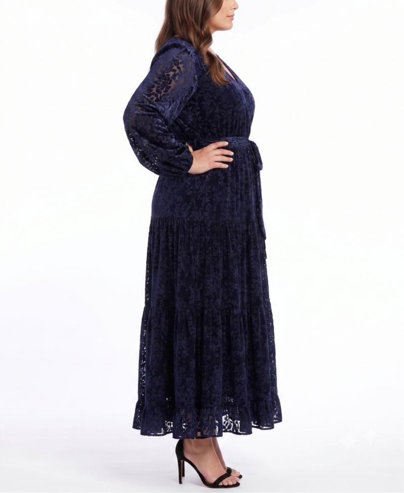 Plus Size Floral Burnout Velvet Midi Dress
