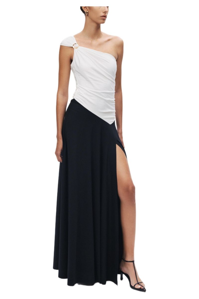 Women's One-Shoulder Contrast Maxi Dress