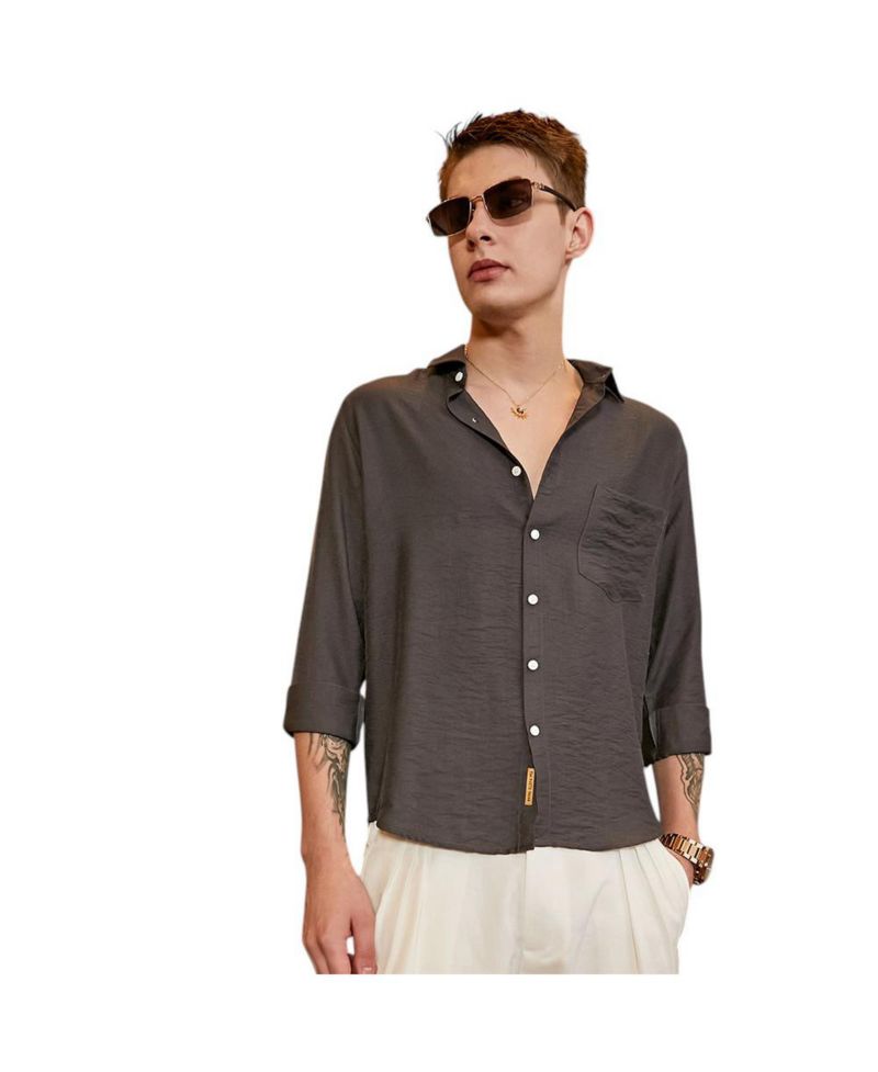Men's Charcoal Grey Breezy Wrinked Relaxed Shirt