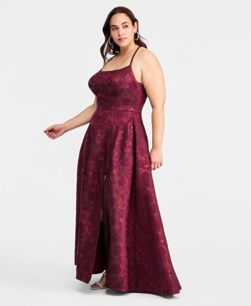 Trendy Plus Size Scoop-Neck Jacquard Gown