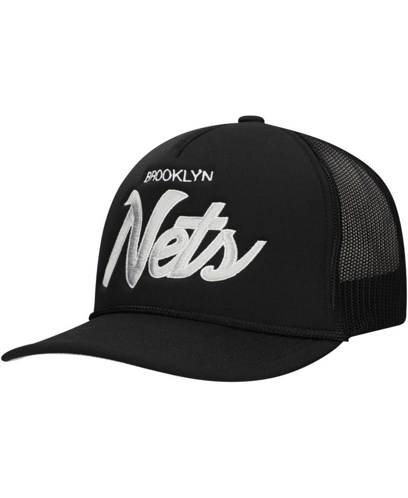 Men's Black Brooklyn Nets Script Trucker Adjustable Hat