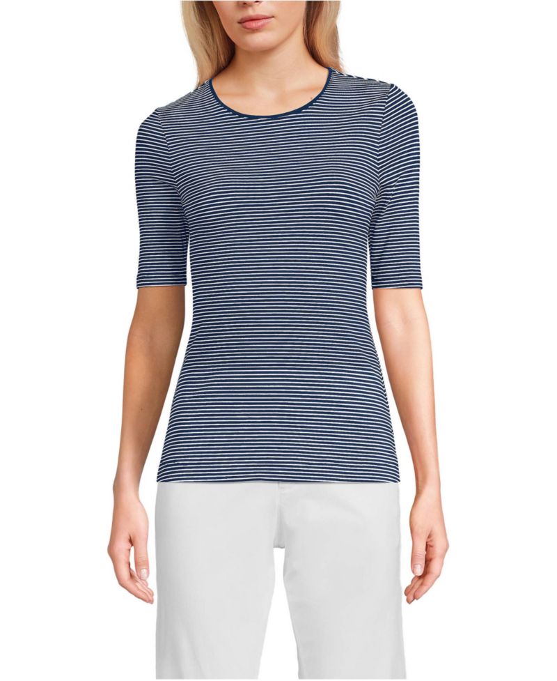 Women's Lightweight Jersey Skimming Elbow Sleeve Crew Neck T-shirt