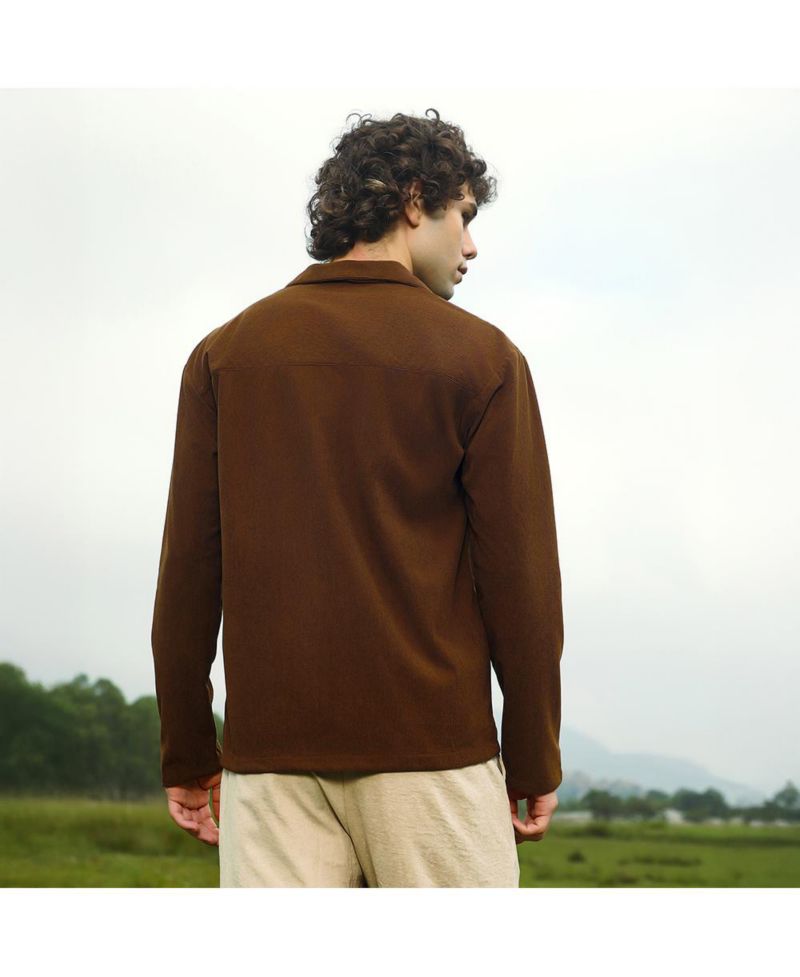 Men's Chocolate Brown Ribbed Oversized Shirt