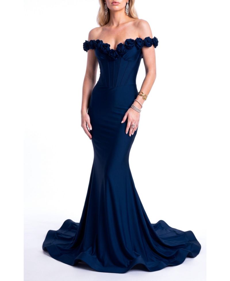 Women's Rosette Off-Shoulder Mermaid Gown