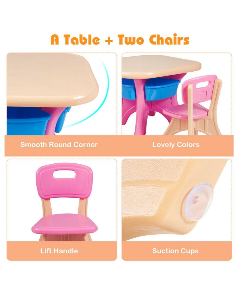 Kids In/Outdoor Plastic Storage Play Table & Chair Set, 3-Piece