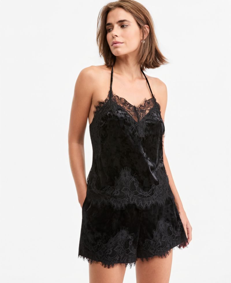 Women's Velvet Lace-Trim Sleeveless V-Neck Camisole