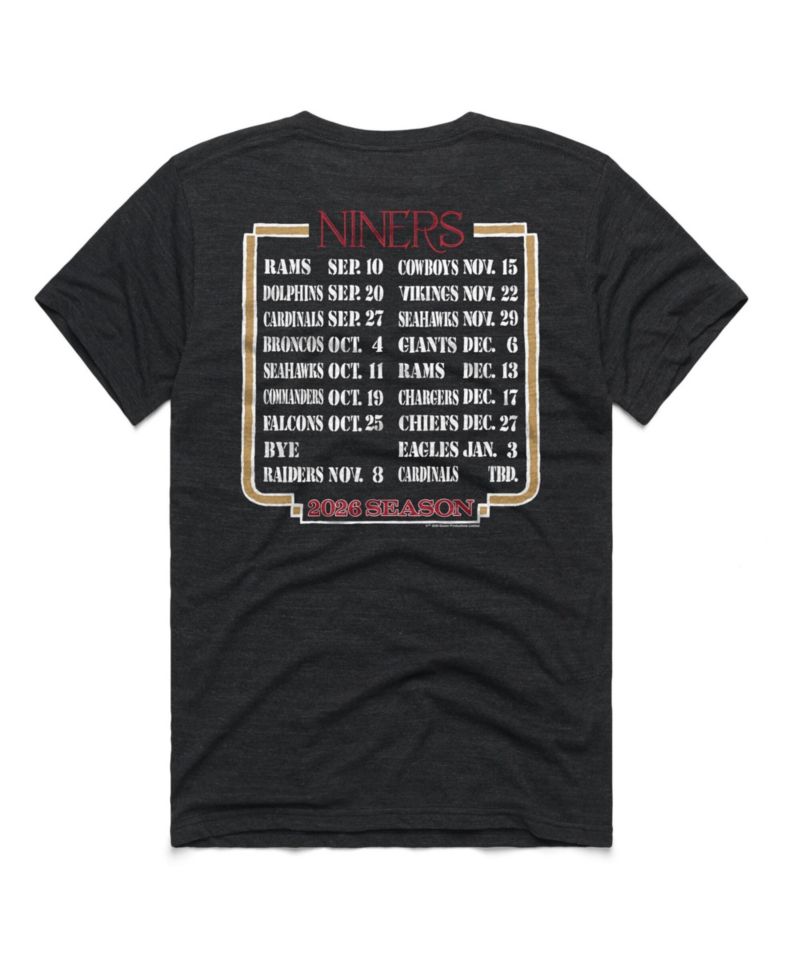 Men's and Women's Charcoal San Francisco 49ers 2026 NFL Schedule Queen Tri-Blend T-Shirt