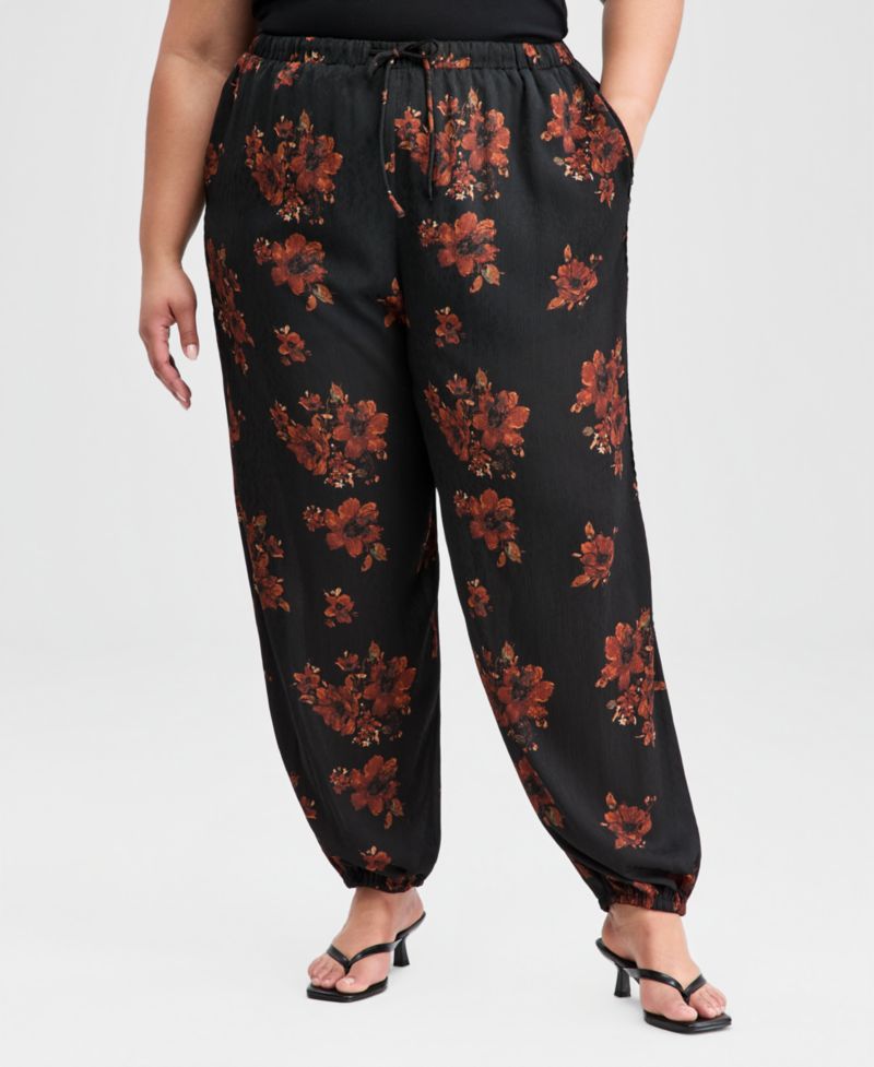 Trendy Plus Size Floral Balloon-Leg Drawstring Pants