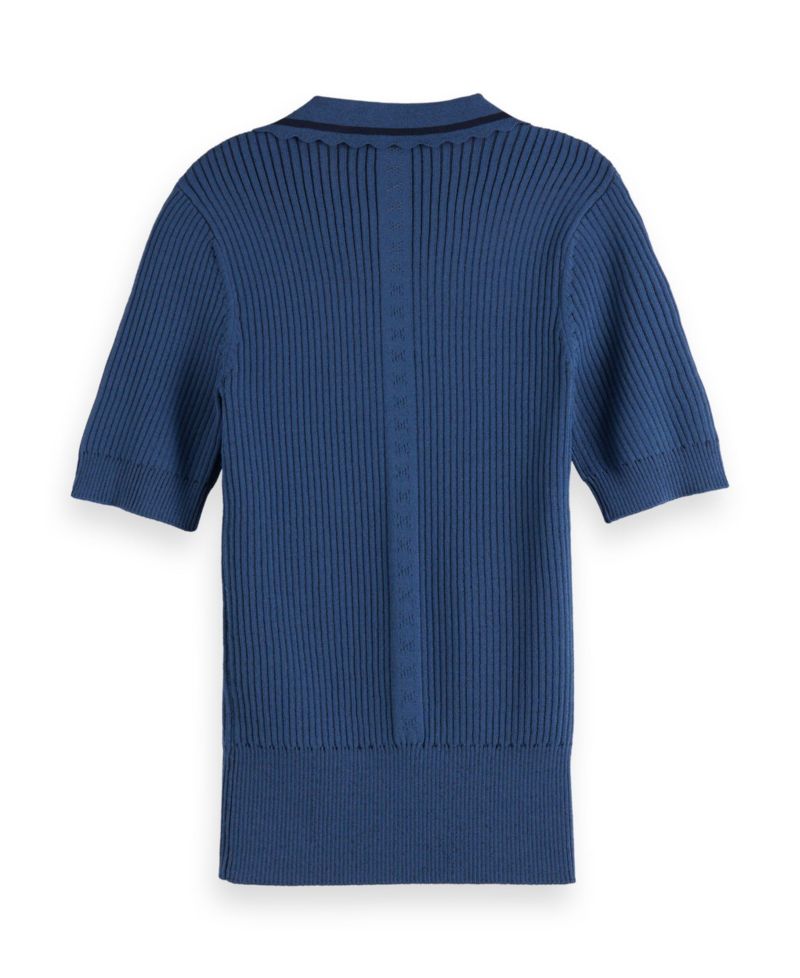 Women's Rib Polo Neck Short Sleeve Pullover