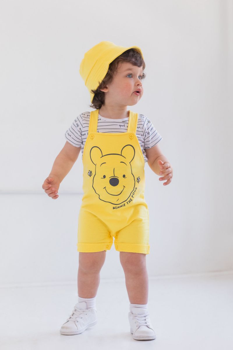 Baby Boys Tigger French Terry Short Overalls T-Shirt and Hat 3 Piece Outfit Set