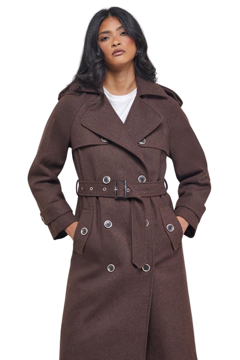 Women's Wool Mix Belted Trench Coat