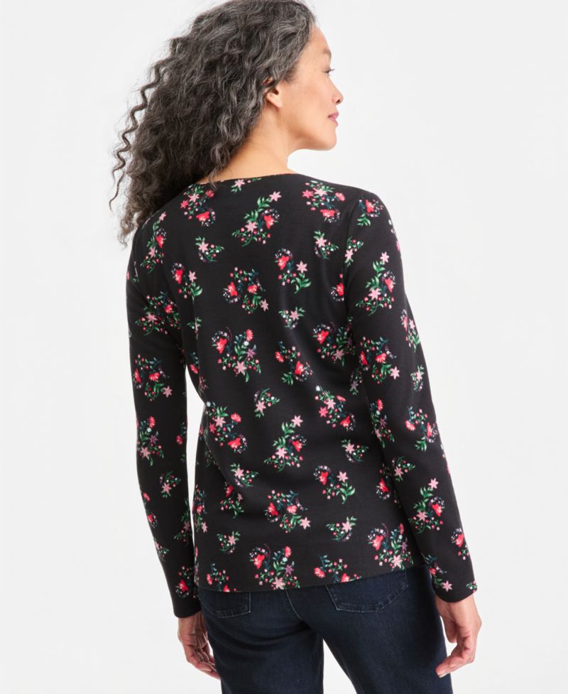 Women's Printed Long-Sleeve Scoop-Neck Top