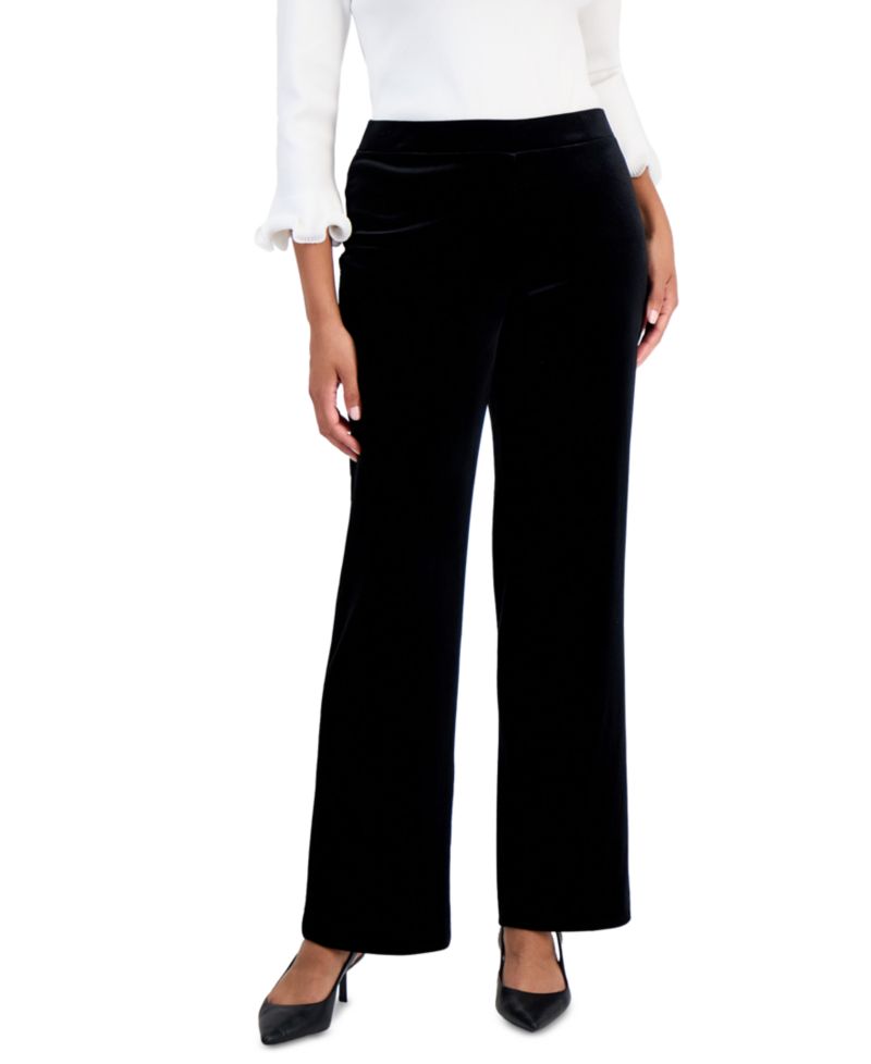 Petite Velvet Pull-On Wide-Leg Pants