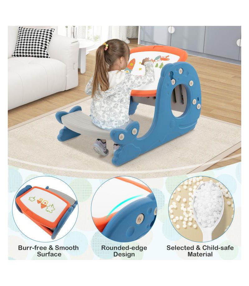 Toddler Convertible Activity Table Set Easel with Erasable Whiteboard-Blue