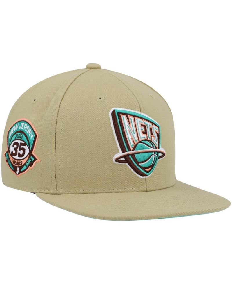Men's Khaki New Jersey Nets 35th Anniversary Hardwood Classics Malibu Sunrise Fitted Hat