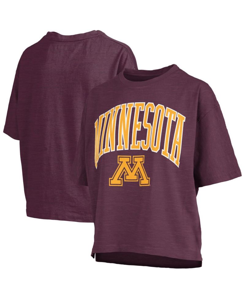 Women's Maroon Minnesota Golden Gophers Nelson Arch Over Logo Waist Length Oversized Slub T-Shirt