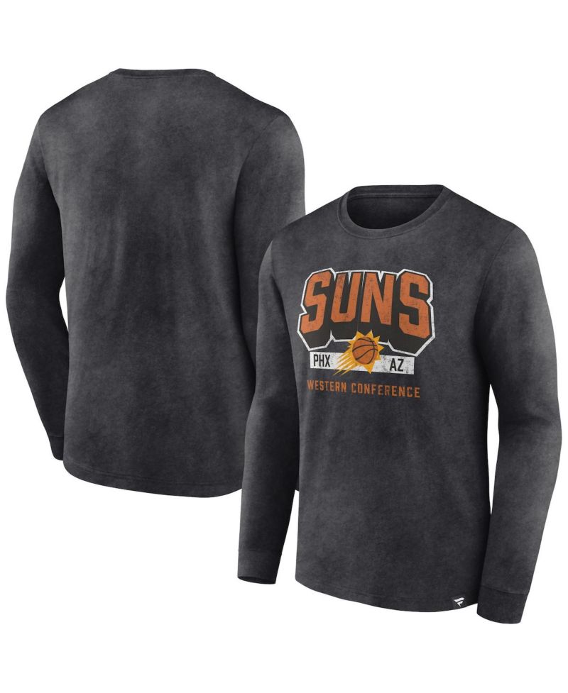Men's Heather Charcoal Distressed Phoenix Suns Front Court Press Snow Wash Long Sleeve T-shirt