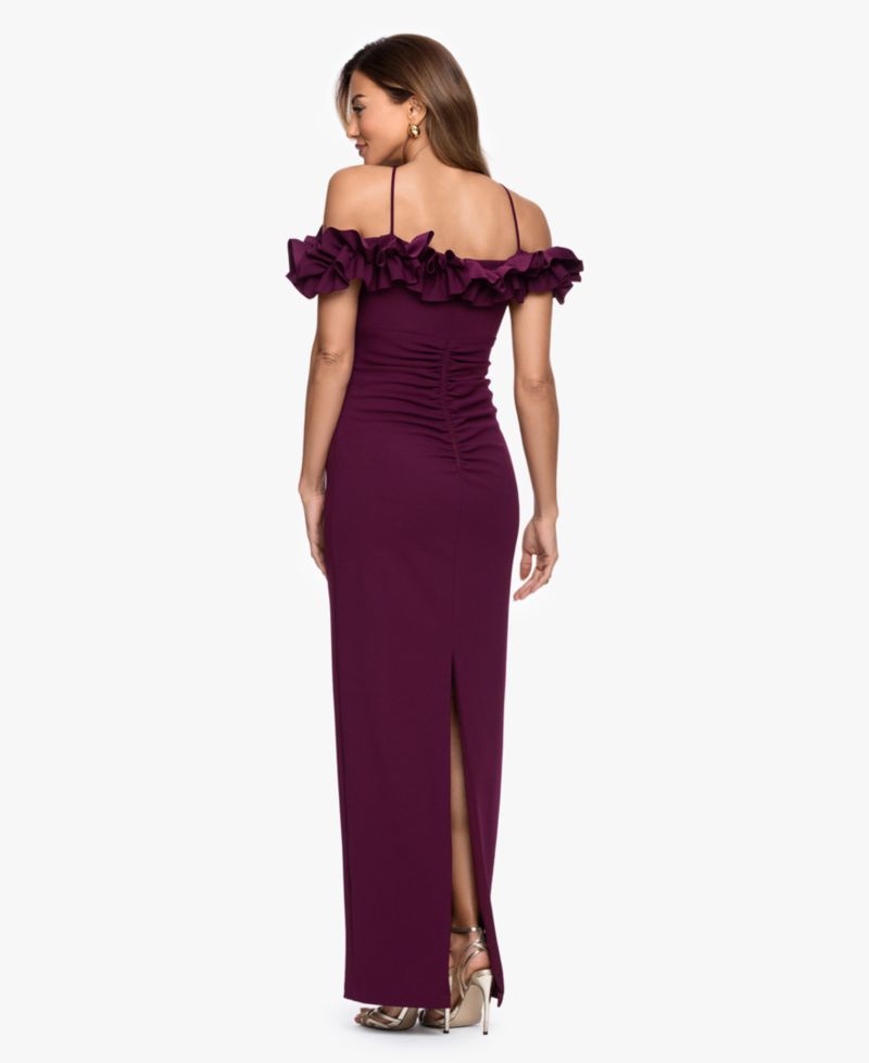 Petite Halter-Strap Ruffled Gown