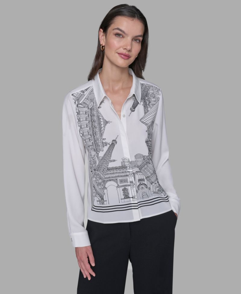Petite Paris Scene Woven Blouse