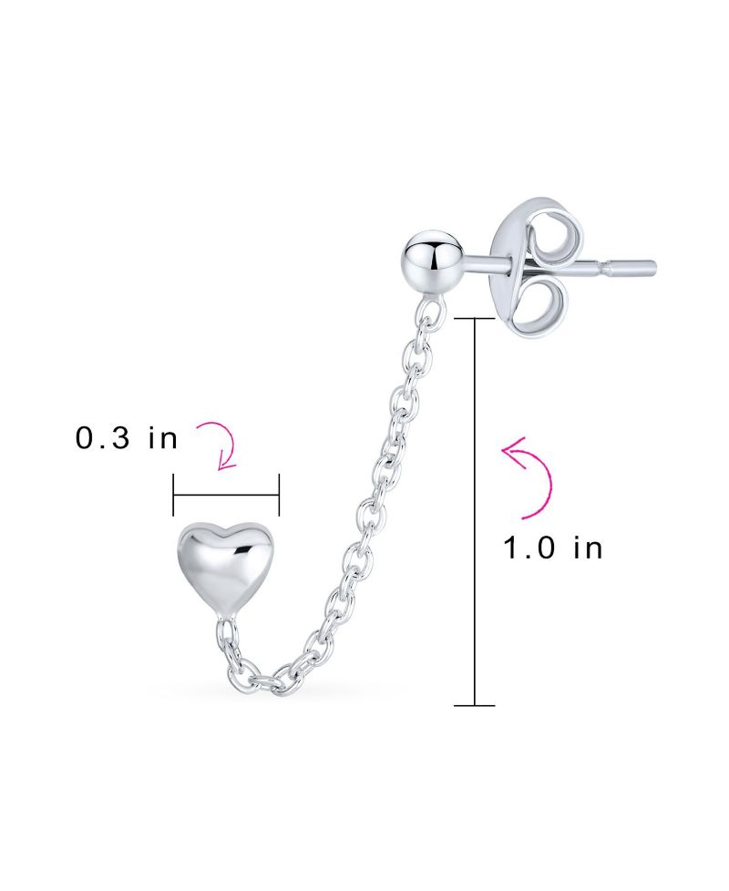 Double Piercing Infinity Heart Ear Cuff Chain Stud Earrings Sterling Silver