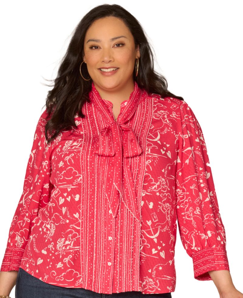 Plus Size 3/4-Length Sleeve Button-Down Top